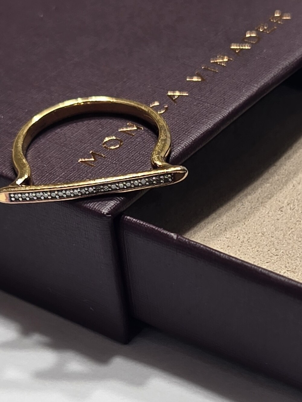 Monica Vinader Skinny Stacking Ring - 18k Gold Vermeil & Diamond - Size 7.5 - Picture 11 of 14